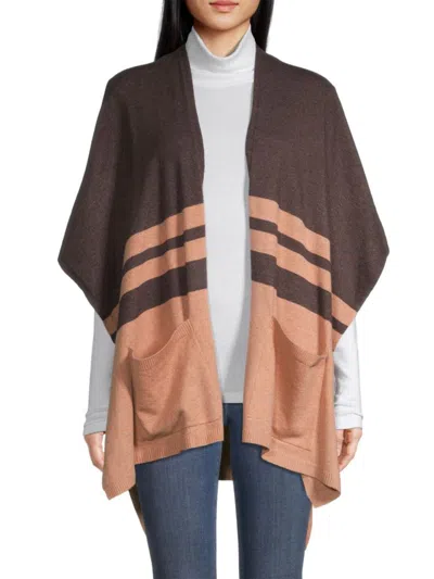 Saks Fifth Avenue Women's Striped Colorblocked Knit Cape In Neutral