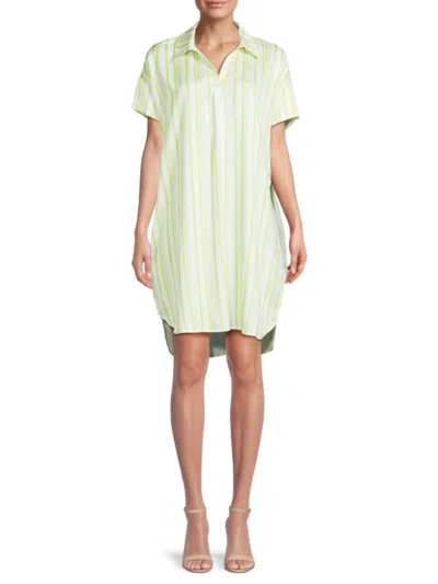 Saks Fifth Avenue Women's Striped High Low Dress In White Chartreuse