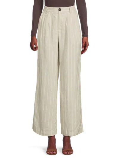 Saks Fifth Avenue Women's Striped High Rise 100% Linen Pants In Natural Blush