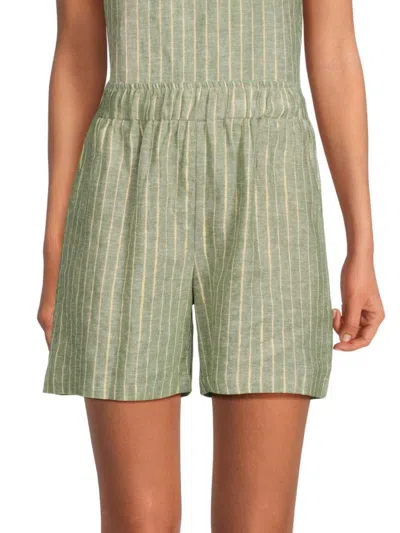 Saks Fifth Avenue Women's Striped Linen Blend Shorts In Prairie Sage