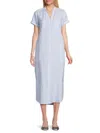 Saks Fifth Avenue Women's Striped 100% Linen Midi Dress In Blue White