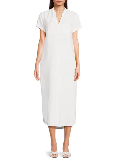 Saks Fifth Avenue Women's Striped 100% Linen Midi Dress In Natural