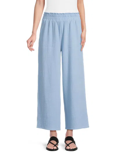 Saks Fifth Avenue Women's Summer Double Gauze Elastic Waist Wide-leg Pants In Blue