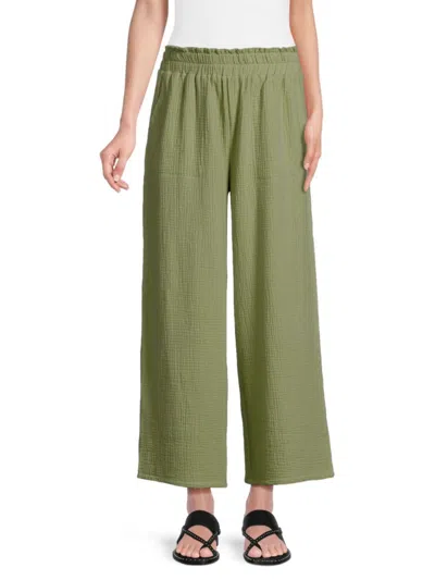 Saks Fifth Avenue Women's Summer Double Gauze Elastic Waist Wide-leg Pants In Green