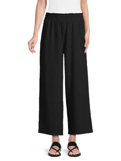 Saks Fifth Avenue Women's Summer Double Gauze Elastic Waist Wide-leg Pants In Black