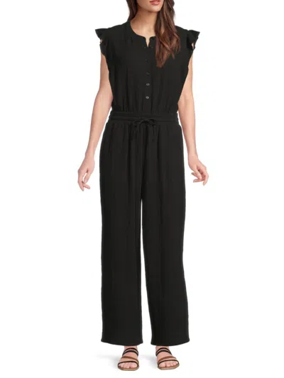 Saks Fifth Avenue Women's Summer Double Gauze Flutter Sleeve Jumpsuit In Black