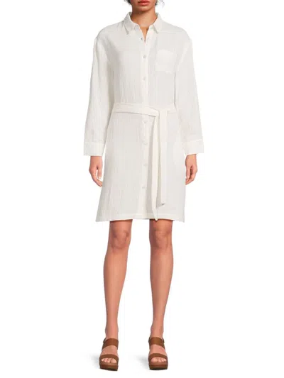 Saks Fifth Avenue Women's Summer Double Gauze Shirtdress With Self Belt In White