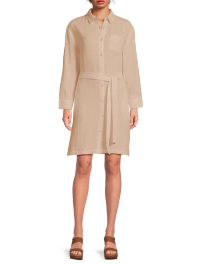 Saks Fifth Avenue Women's Summer Double Gauze Shirtdress With Self Belt In Brown
