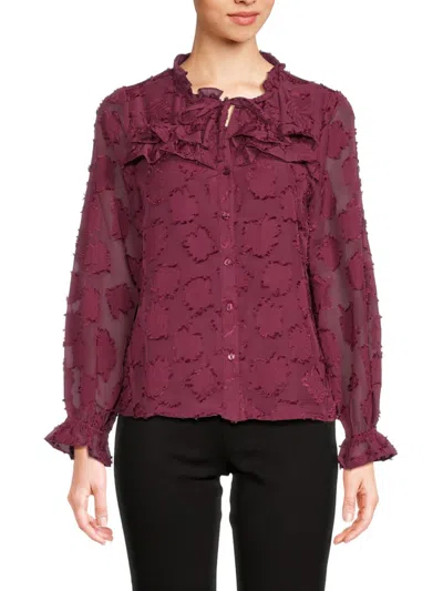 Saks Fifth Avenue Women's Textured Ruffle Blouse In Berry