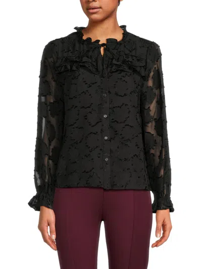 Saks Fifth Avenue Women's Textured Ruffle Blouse In Black