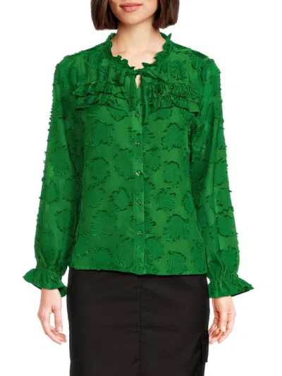 Saks Fifth Avenue Women's Textured Ruffle Blouse In Spruce