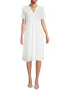 Saks Fifth Avenue Women's Textured Shirred Trim Shirt Dress In White