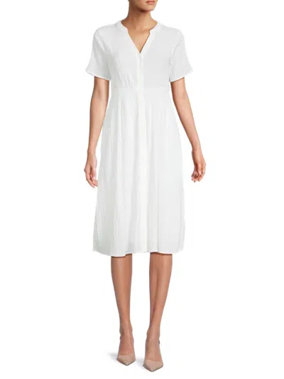 Saks Fifth Avenue Women's Textured Shirred Trim Shirt Dress In White |  ModeSens