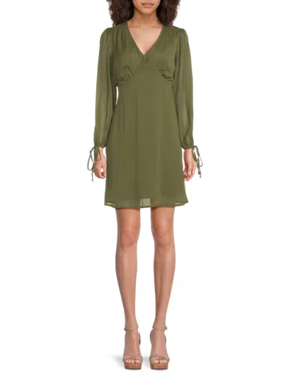 Saks Fifth Avenue Women's Tie-cuff Long-sleeve Chiffon Minidress In Green