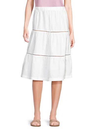 Saks Fifth Avenue Women's Tiered 100% Linen Knee Length Skirt In White