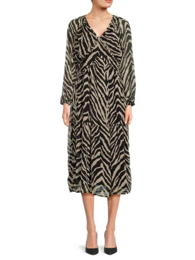 SAKS FIFTH AVENUE WOMEN'S TIERED ZEBRA-PRINT CHIFFON MIDI-DRESS