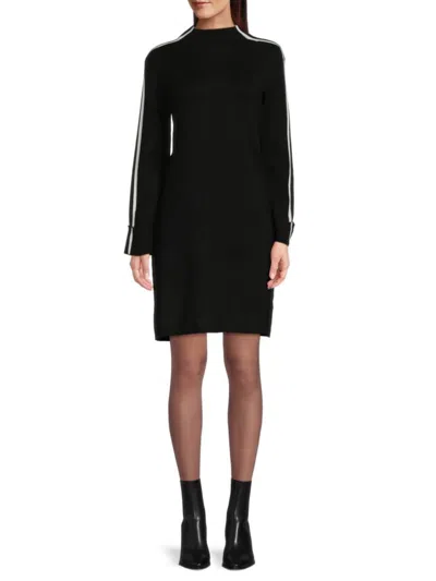 Saks Fifth Avenue Women's Tipped Sleeve Mini Sweater Dress In Black White
