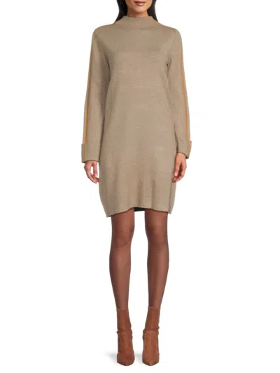 Saks Fifth Avenue Women's Tipped Sleeve Mini Sweater Dress In Mushroom Heather