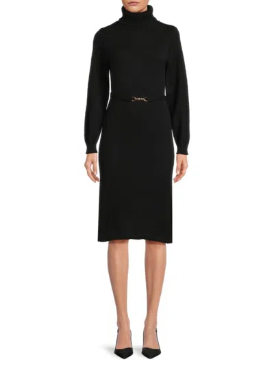 Saks Fifth Avenue Women's Turtleneck Belted Sweater Midi Dress In Black