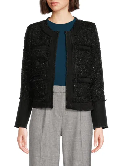 Saks Fifth Avenue Women's Tweed Collarless Blazer In Black