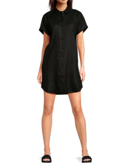 Saks Fifth Avenue Women's Utility 100% Linen Mini Shirtdress In Black