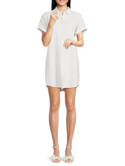 Saks Fifth Avenue Women's Utility 100% Linen Mini Shirtdress In Optic White