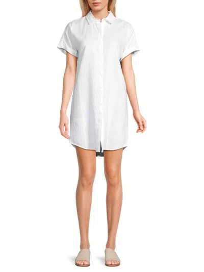 Saks Fifth Avenue Women's Utility 100% Linen Mini Shirtdress In White
