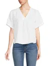 Saks Fifth Avenue Women's V Neck 100% Linen Top In White