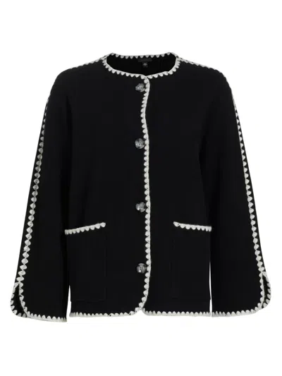 Saks Fifth Avenue Women's Whipstitch-trim Cashmere Cardigan In Black