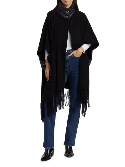 Saks Fifth Avenue Women's Wool Fringe Poncho In Black