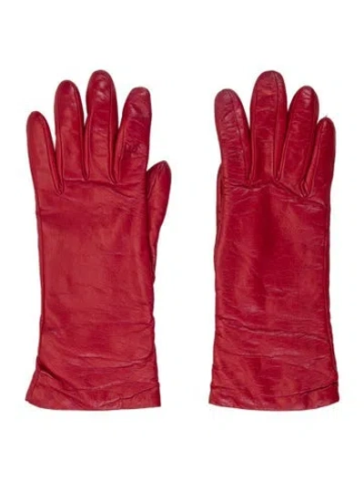 Pre-owned Saks Fifth Avenue Womens 'leather Gloves In Red