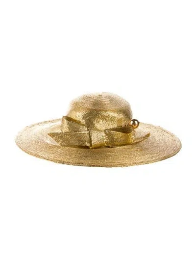 Pre-owned Saks Fifth Avenue Womens' Sun Hat In Gold