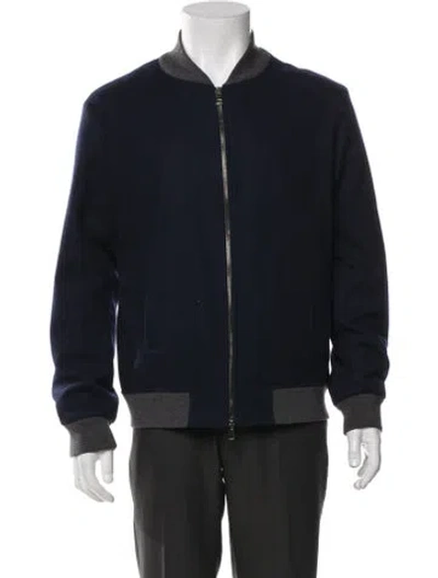 Pre-owned Saks Fifth Avenue Wool Bomber Jacket In Blue