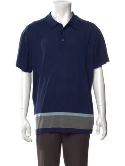 Pre-owned Saks Fifth Avenue Wool Colorblock Pattern Polo Shirt W/ Tags In Blue