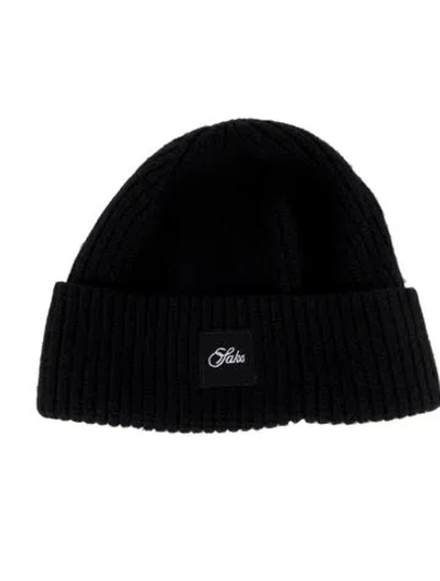 Pre-owned Saks Fifth Avenue Wool Embroidered Beanie Hat W/tags In Black