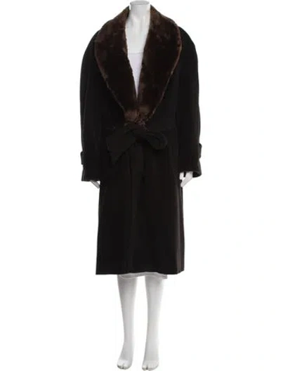 Pre-owned Saks Fifth Avenue Wool Faux Fur Coat In Black