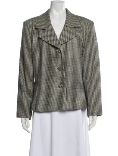 Pre-owned Saks Fifth Avenue Wool Houndstooth Print Blazer In White
