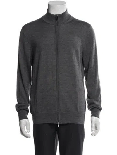 Pre-owned Saks Fifth Avenue Wool Mock Neck Cardigan In Gray