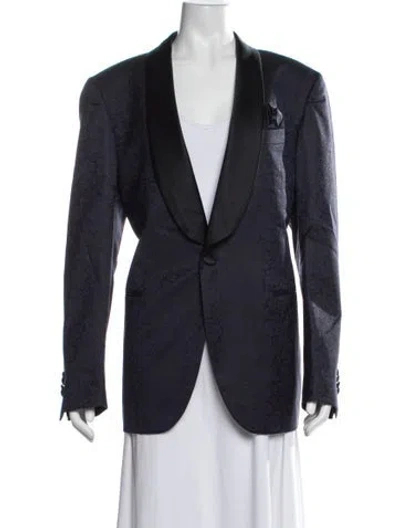 Pre-owned Saks Fifth Avenue Wool Patterned Blazer W/ Tags In Blue
