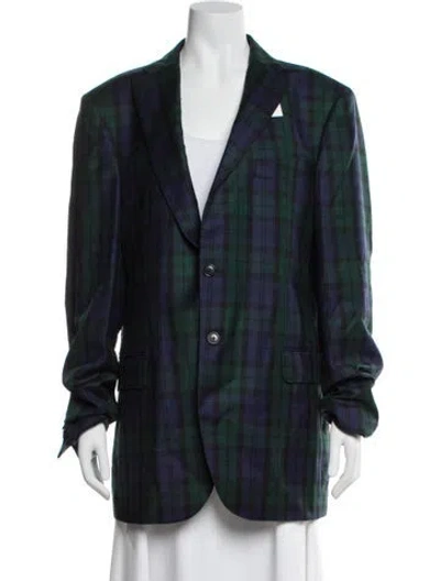Pre-owned Saks Fifth Avenue Wool Plaid Print Blazer W/ Tags In Blue