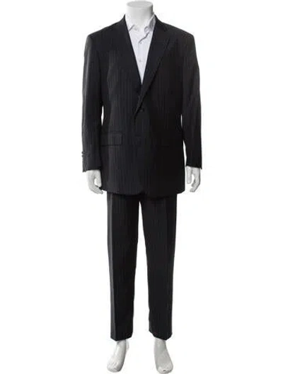 Pre-owned Saks Fifth Avenue Wool Plaid Print Two-piece Suit In Blue