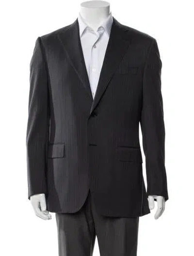 Pre-owned Saks Fifth Avenue Wool Striped Blazer In Blue