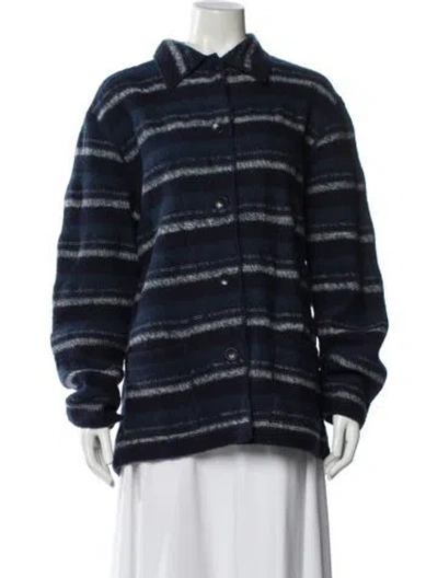 Pre-owned Saks Fifth Avenue Wool Striped Sweater In Blue