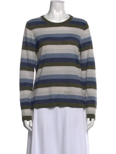 Pre-owned Saks Fifth Avenue Wool Striped Sweater In Blue