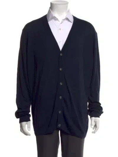 Pre-owned Saks Fifth Avenue Wool V-neck Cardigan In Blue