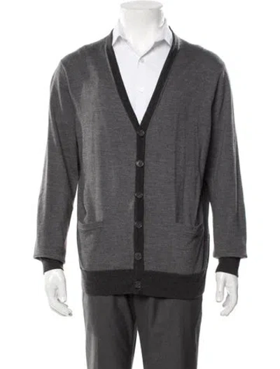 Pre-owned Saks Fifth Avenue Wool V-neck Cardigan In Gray