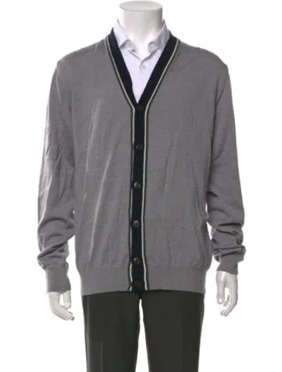 Pre-owned Saks Fifth Avenue Wool V-neck Cardigan In Grey