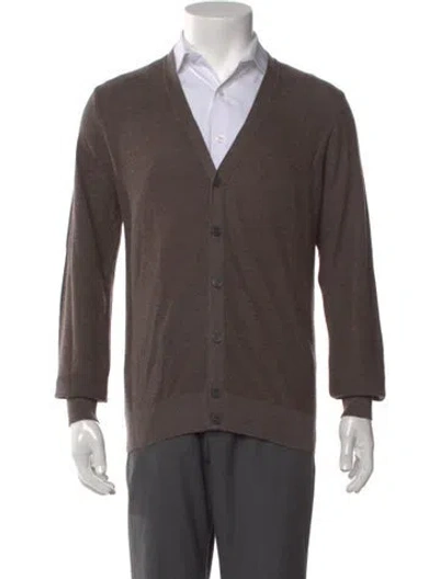 Pre-owned Saks Fifth Avenue Wool V-neck Cardigan W/ Tags In Brown