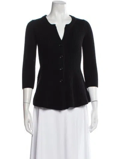 Pre-owned Saks Fifth Avenue Wool V-neck Sweater In Black