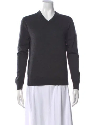 Pre-owned Saks Fifth Avenue Wool V-neck Sweater In Grey